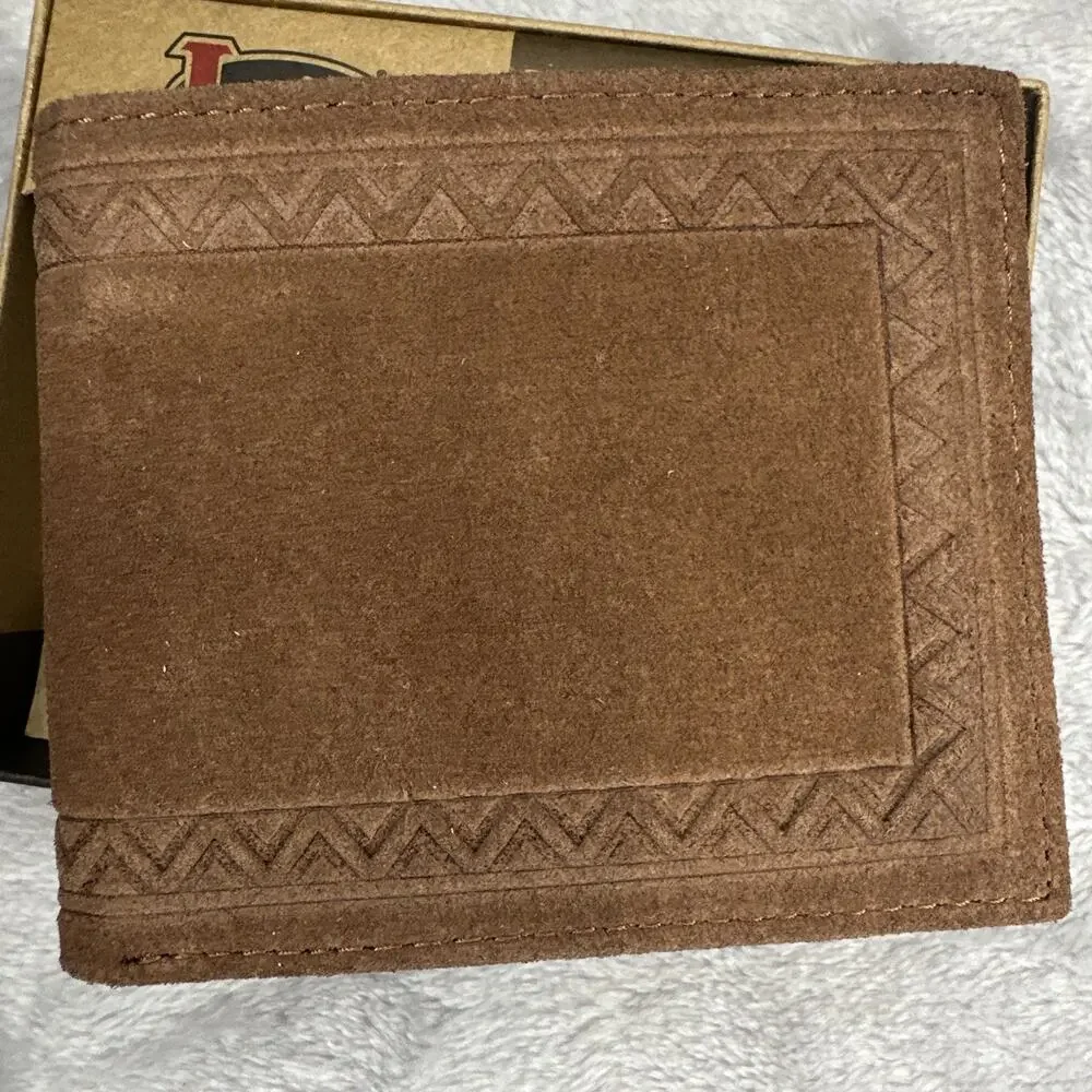 Justin Men's Wallet Bifold Brown Suede Leather Roughout RFID‎ Western Aztec NEW